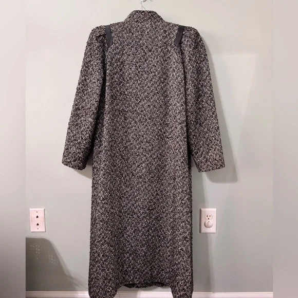 Vintage 80s The Jack Set Women’s Tweed Wool Coat Leather Trim Padded Shoulder - Picture 2 of 8